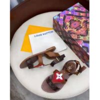 Louis Vuitton LV Women Game On Playful Flat Sandal Cognac Brown Calf Leather Monogram Canvas