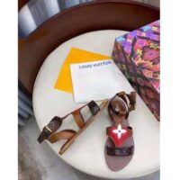 Louis Vuitton LV Women Game On Playful Flat Sandal Cognac Brown Calf Leather Monogram Canvas