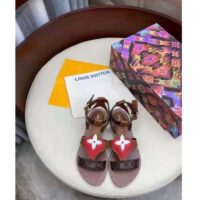 Louis Vuitton LV Women Game On Playful Flat Sandal Cognac Brown Calf Leather Monogram Canvas