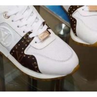 Louis Vuitton LV Women LV Run Away Sneaker White Calf Leather Patent Monogram Canvas