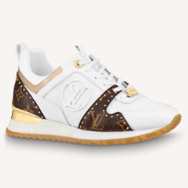 Louis Vuitton LV Women LV Run Away Sneaker White Calf Leather Patent Monogram Canvas