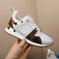 Louis Vuitton LV Women LV Run Away Sneaker White Calf Leather Patent Monogram Canvas