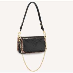 Louis Vuitton LV Women Multi Pochette Accessoires Black Embossed Supple Grained Cowhide Leather