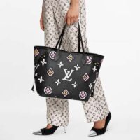 Louis Vuitton LV Women Neverfull MM Tote Black Monogram Coated Canvas Cowhide Leather