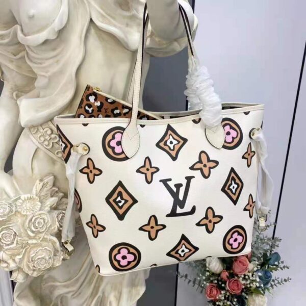 Louis Vuitton LV Women Neverfull MM Tote Cream Monogram Coated Canvas (11)