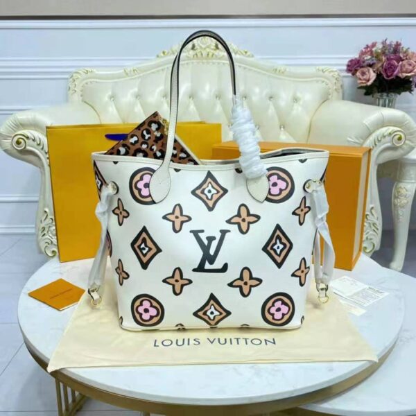 Louis Vuitton LV Women Neverfull MM Tote Cream Monogram Coated Canvas (3)