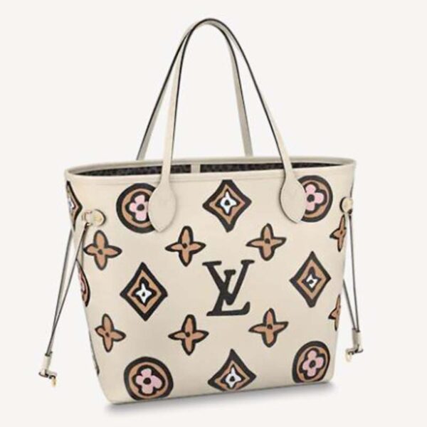 Louis Vuitton LV Women Neverfull MM Tote Cream Monogram Coated Canvas Cowhide Leather