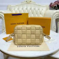 Louis Vuitton LV Women Pochette Troca Handbag Cashmere Beige Damier Quilt Lamb Leather