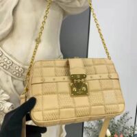 Louis Vuitton LV Women Pochette Troca Handbag Cashmere Beige Damier Quilt Lamb Leather