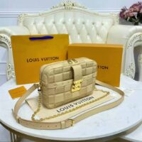 Louis Vuitton LV Women Pochette Troca Handbag Cashmere Beige Damier Quilt Lamb Leather