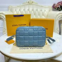 Louis Vuitton LV Women Troca PM Handbag Glacier Blue Damier Quilt Lambskin