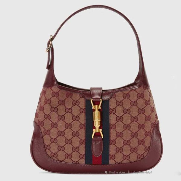 Gucci Unisex Beige and Burgundy Original GG Canvas Burgundy Leather