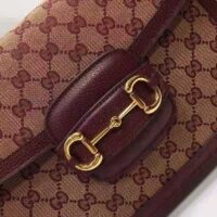 Gucci Unisex Gucci Horsebit 1955 Small Bag Beige and Burgundy Original GG Canvas