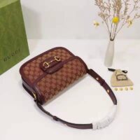 Gucci Unisex Gucci Horsebit 1955 Small Bag Beige and Burgundy Original GG Canvas