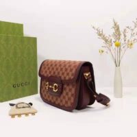 Gucci Unisex Gucci Horsebit 1955 Small Bag Beige and Burgundy Original GG Canvas