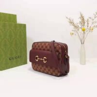 Gucci Unisex Horsebit 1955 Small Bag Beige and Burgundy Original GG Canvas