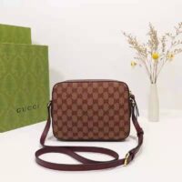 Gucci Unisex Horsebit 1955 Small Bag Beige and Burgundy Original GG Canvas