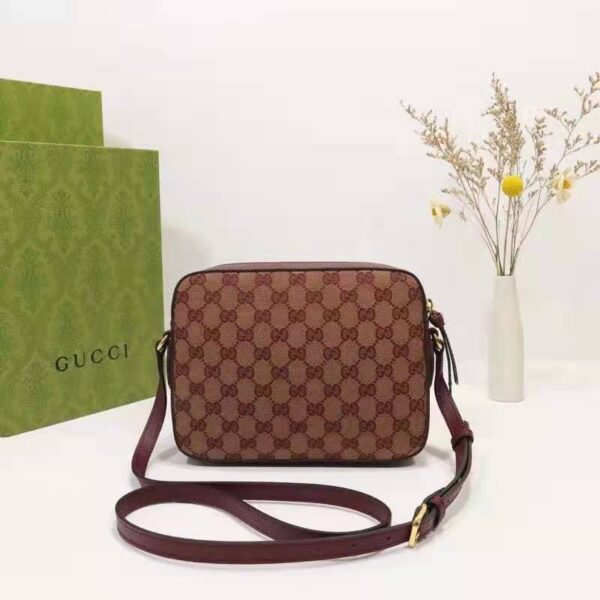 Gucci Unisex Horsebit 1955 Small Bag Beige and Burgundy Original GG Canvas (4)