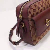 Gucci Unisex Horsebit 1955 Small Bag Beige and Burgundy Original GG Canvas