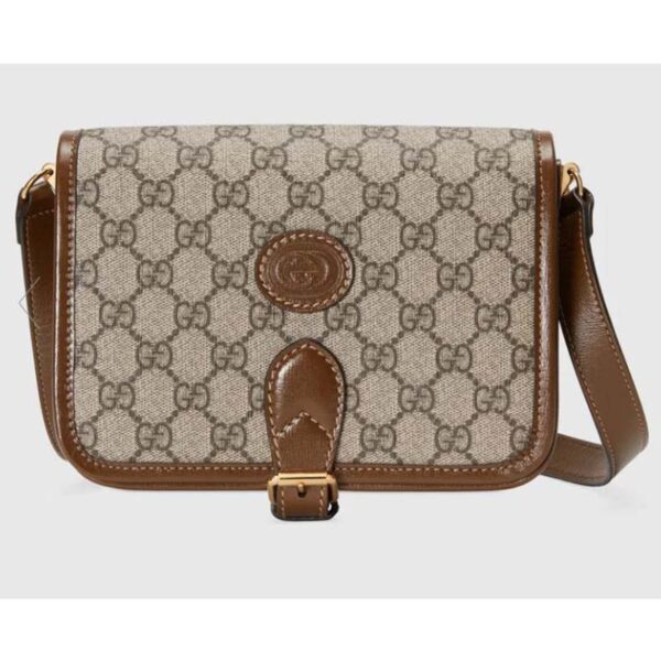 Gucci Unisex Mini Shoulder Bag with Interlocking G Beige Ebony GG Supreme Canvas