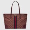 Gucci Unisex Ophidia Medium Tote with Web Beige and Burgundy Original GG Canvas