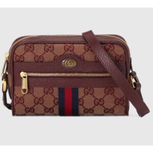 Gucci Unisex Ophidia Mini Bag with Web Beige and Burgundy Original GG Canvas