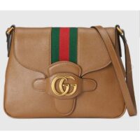 Gucci Unisex Small Messenger Bag with Double G Beige Leather Antique Gold-Toned Hardware