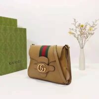 Gucci Unisex Small Messenger Bag with Double G Beige Leather Antique Gold-Toned Hardware