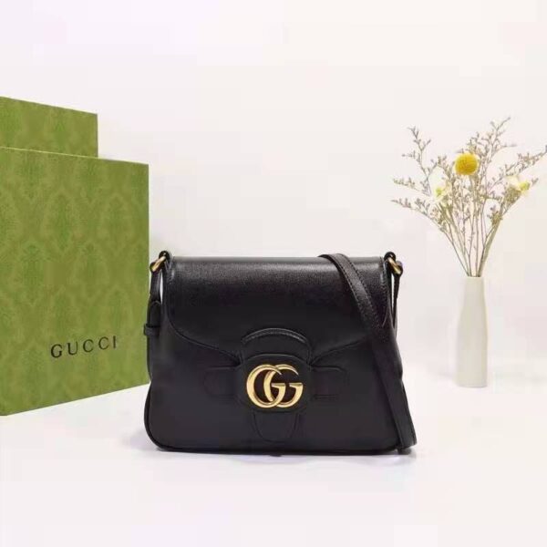 Gucci Unisex Small Messenger Bag with Double G Black Leather Antique Gold-Toned Hardware (3)