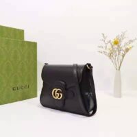 Gucci Unisex Small Messenger Bag with Double G Black Leather Antique Gold-Toned Hardware