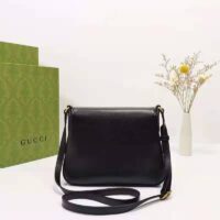 Gucci Unisex Small Messenger Bag with Double G Black Leather Antique Gold-Toned Hardware