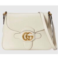 Gucci Unisex Small Messenger Bag with Double G White Leather Antique Gold-Toned Hardware