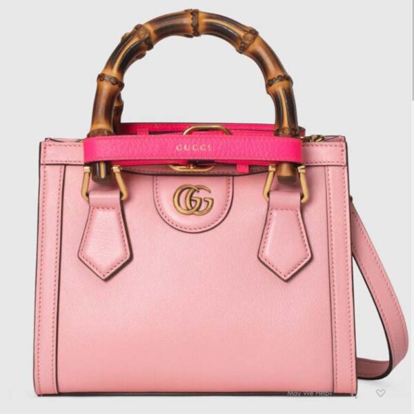 Gucci Women Gucci Diana Mini Tote Bag Pastel Pink Leather Double G