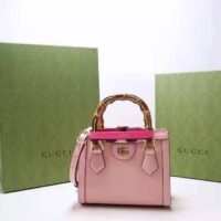 Gucci Women Gucci Diana Mini Tote Bag Pastel Pink Leather Double G