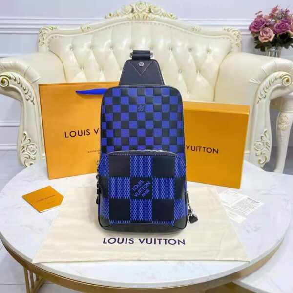 Louis Vuitton LV Unisex Avenue Slingbag Navy Blue Black Damier Infini 3D Cowhide (4)