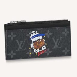 Louis Vuitton LV Unisex Coin Card Holder Monogram Eclipse Coated Canvas Blue Cowhide Leather