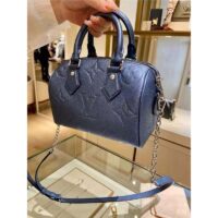 Louis Vuitton LV Unisex Speedy Bandoulière 20 Navy Nacre Embossed Grained Cowhide Leather