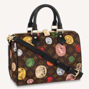 Louis Vuitton LV Unisex Speedy Bandoulière 25 Handbag Monogram Cameo Printed Canvas Cowhide