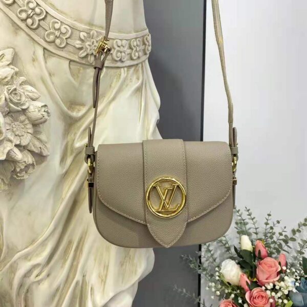 Louis Vuitton LV Women LV Pont 9 Soft MM Gris Taupe Summer Gold Grained Calfskin (3)