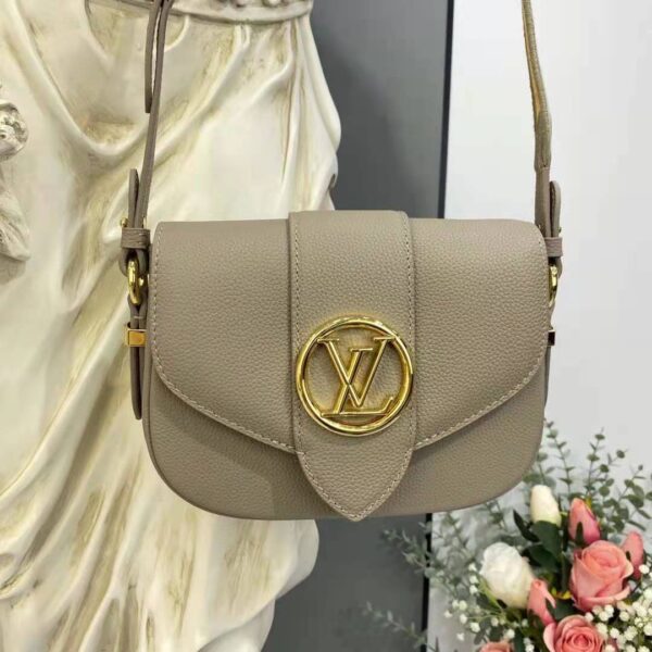 Louis Vuitton LV Women LV Pont 9 Soft MM Gris Taupe Summer Gold Grained Calfskin (5)