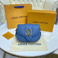 Louis Vuitton LV Women LV Pont 9 Soft MM Handbag Bleu Général Rouge Grained Calfskin