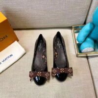 Louis Vuitton LV Women Popi Flat Ballerina Black Patent Calf Leather Monogram Nylon Bow