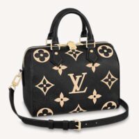 Louis Vuitton Women Speedy Bandoulière 25 Handbag Black Beige Embossed Grained Cowhide Leather