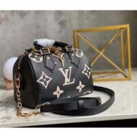 Louis Vuitton Women Speedy Bandoulière 25 Handbag Black Beige Embossed Grained Cowhide Leather