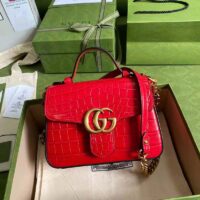 Gucci Women GG Marmont Crocodile Mini Top Handle Bag Red