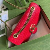 Gucci Women GG Marmont Crocodile Small Shoulder Bag Red Double G Small Shoulder Bag Red Double G (2)