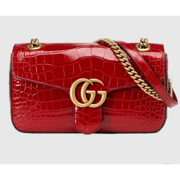 Gucci Women GG Marmont Crocodile Small Shoulder Bag Red Double G Small Shoulder Bag Red Double G (2)