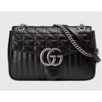 Gucci Women GG Marmont Medium Shoulder Bag Black Matelassé Double G