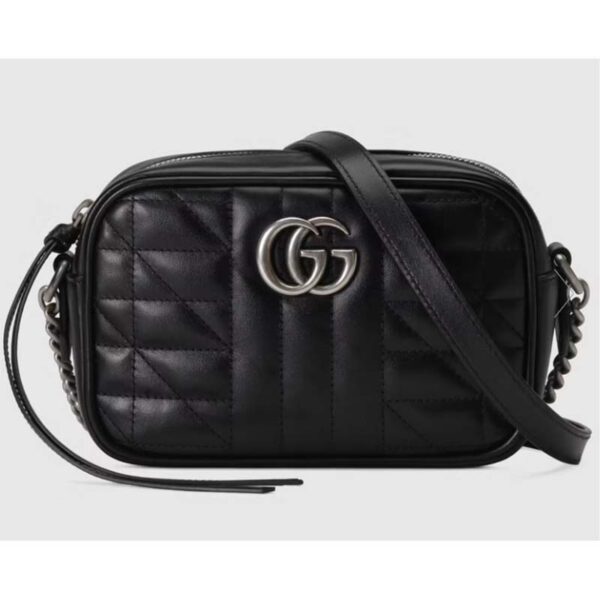 Gucci Women GG Marmont Mini Shoulder Bag Black Matelassé Leather