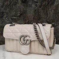 Gucci Women GG Marmont Mini Shoulder Bag White Double G Matelassé